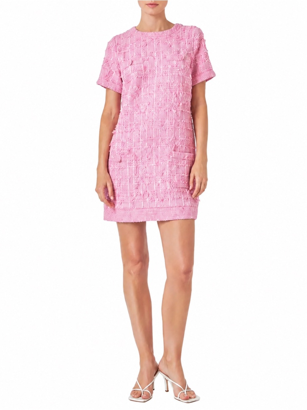 NEW NWT Anthropologie Pink Tweed Short-Sleeve Shift Mini Dress Size Small